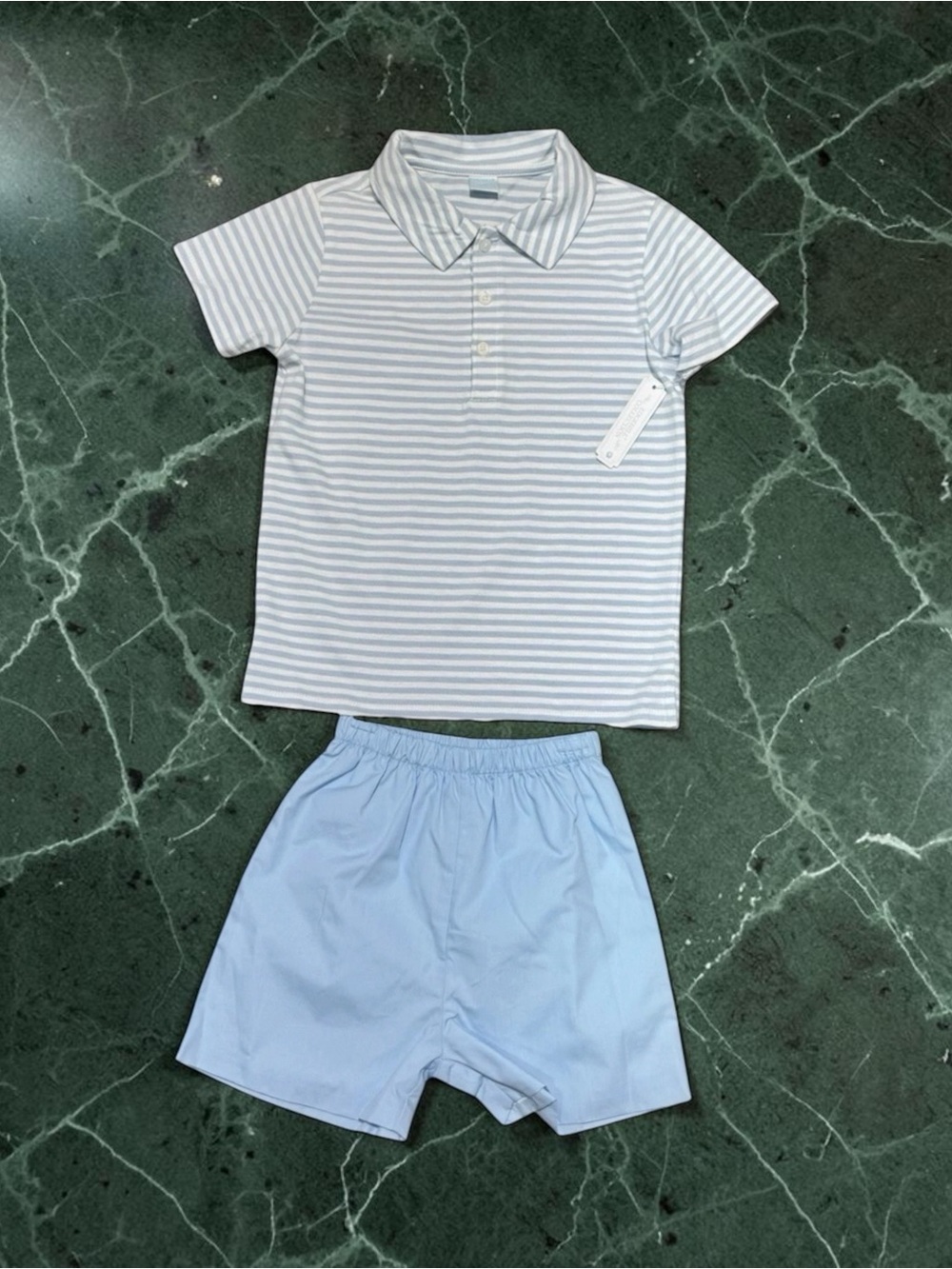 Edgehill Collection Boys Cotton Shirt & Shorts Set Blue Stripe Summer NWT Size 6